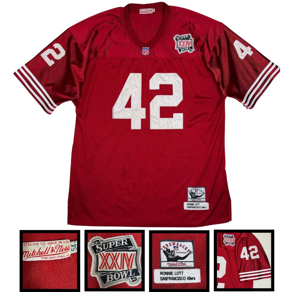 Vtg Mitchell & Ness Ronnie Lott 42 49ers Throwback Super Bowl XXIV Jersey 54 USA